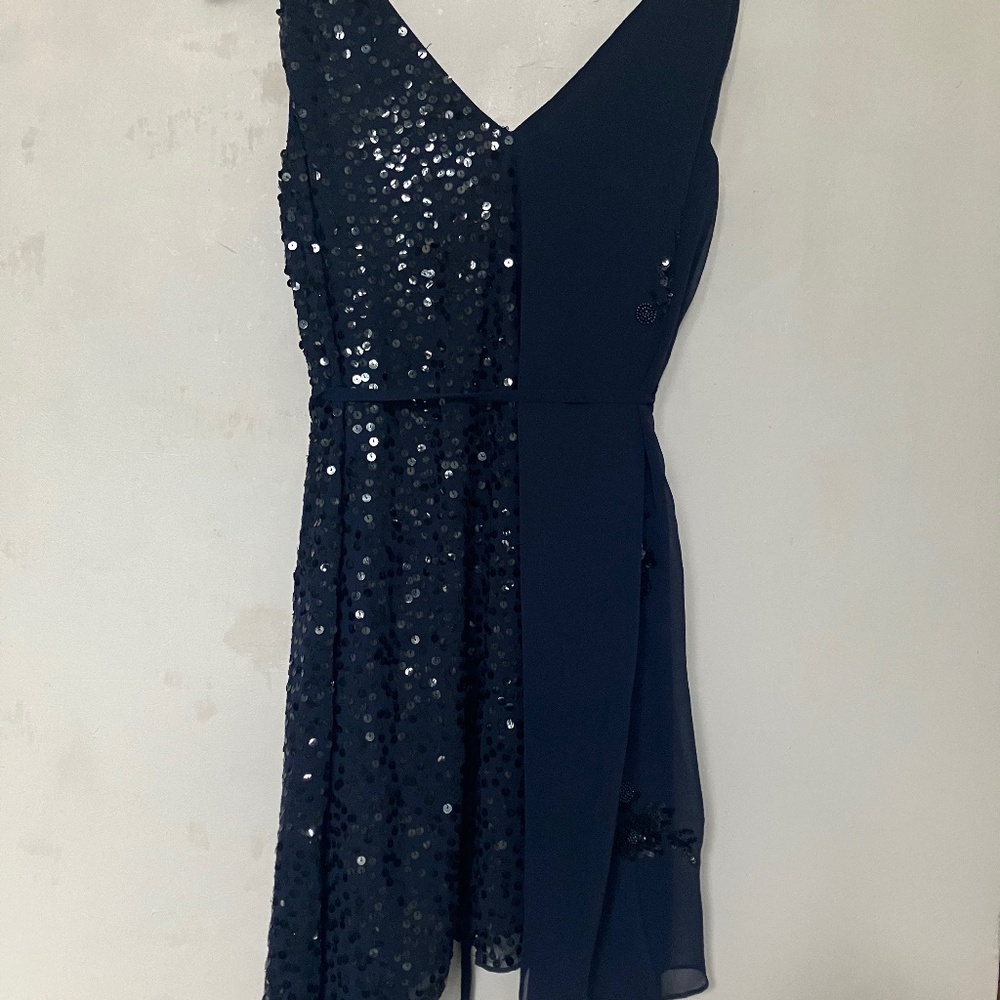 French Connection Dark Blue Sequin Aurora Embellished Wrap dress Size 6